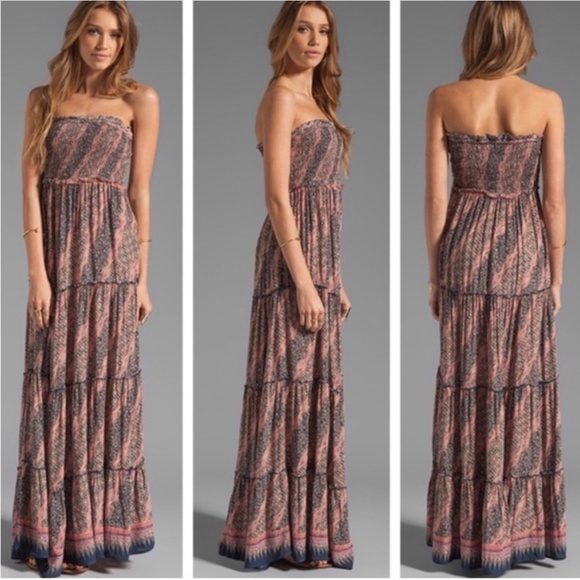 EUC ✵☽Free People☾✵ Strapless <Easy Come ... Go> Tiered Boho Maxi Dress | Medium - Picture 14 of 15